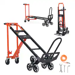 VEVOR - 3 in 1 Industrial Convertible Stair Climbing Cart, 770 lbs Max Load, Folding Hand Truck Dolly with Handle & Wheels - Black + Orange