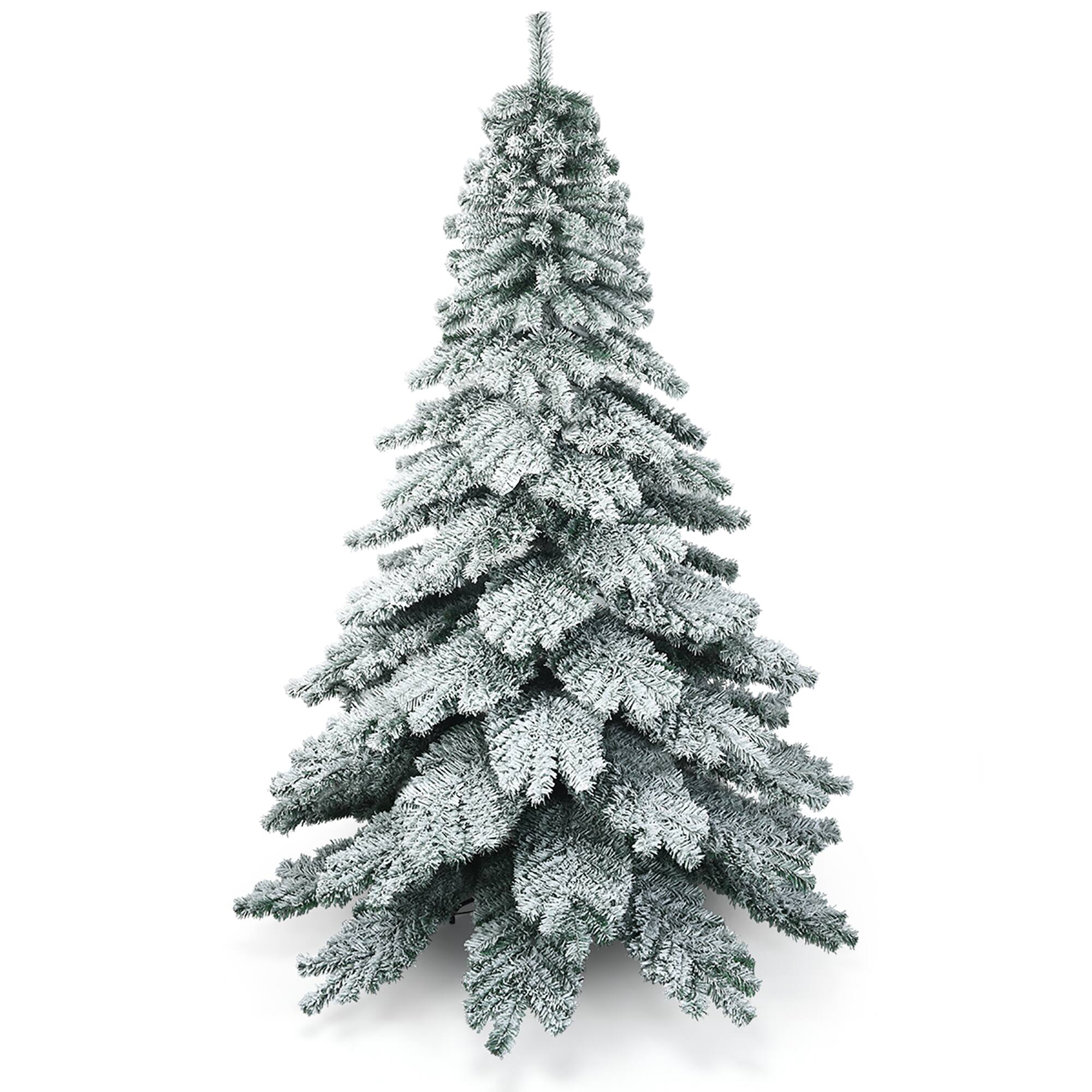 Alt View 11. Costway - 7.5 ft Snow Flocked Artificial Christmas Tree Hinged Alaskan Pine Tree Holiday - Green/White.