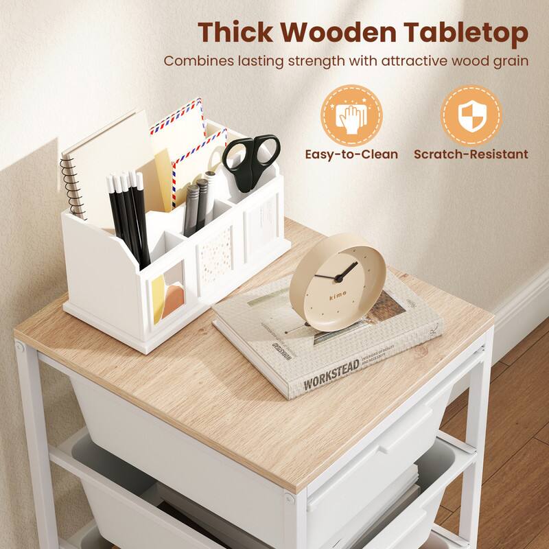 Thick Wooden Tabletop  
Combines lasting strength with attractive wood grain  
Easy-to-Clean  
Scratch-Resistant  
DEBIENS WORKSTEAD