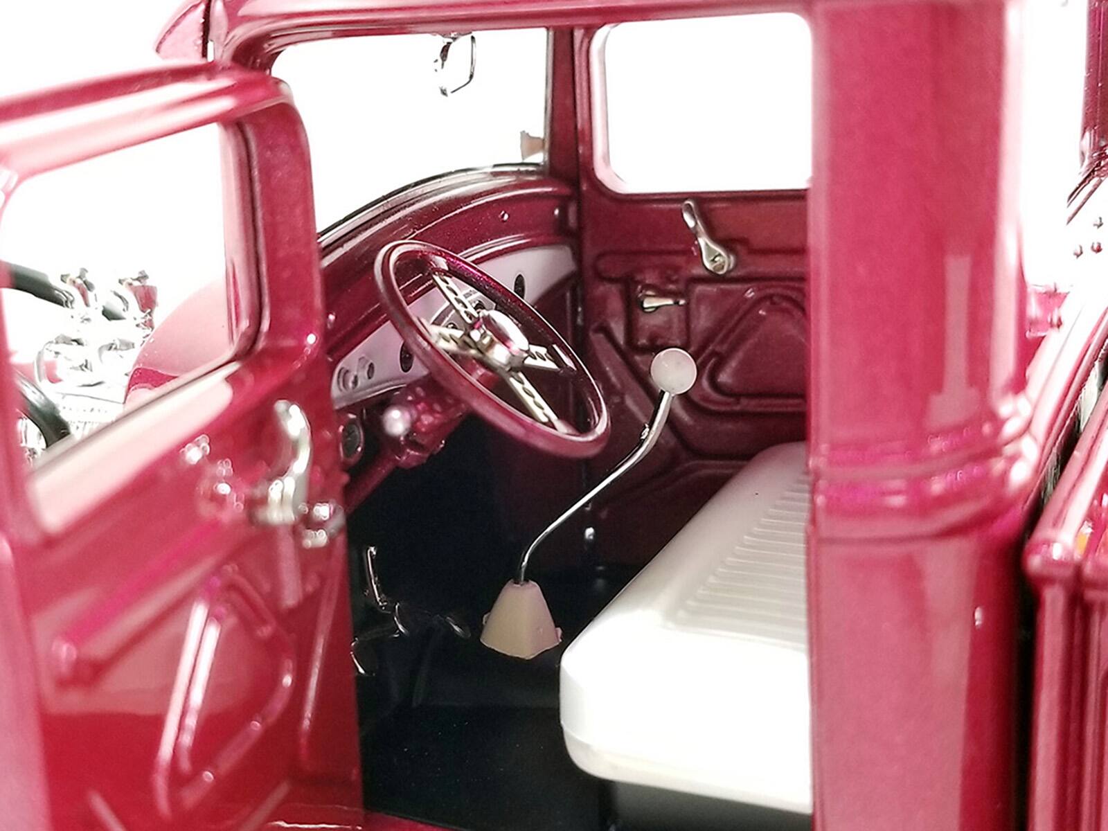 Back. ACME - 1932 Ford Hot Rod Pickup Truck Grand National Deuce #7 Cotton Candy Pink Metallic w/ White Graphics 1/18 - Candy Pink.