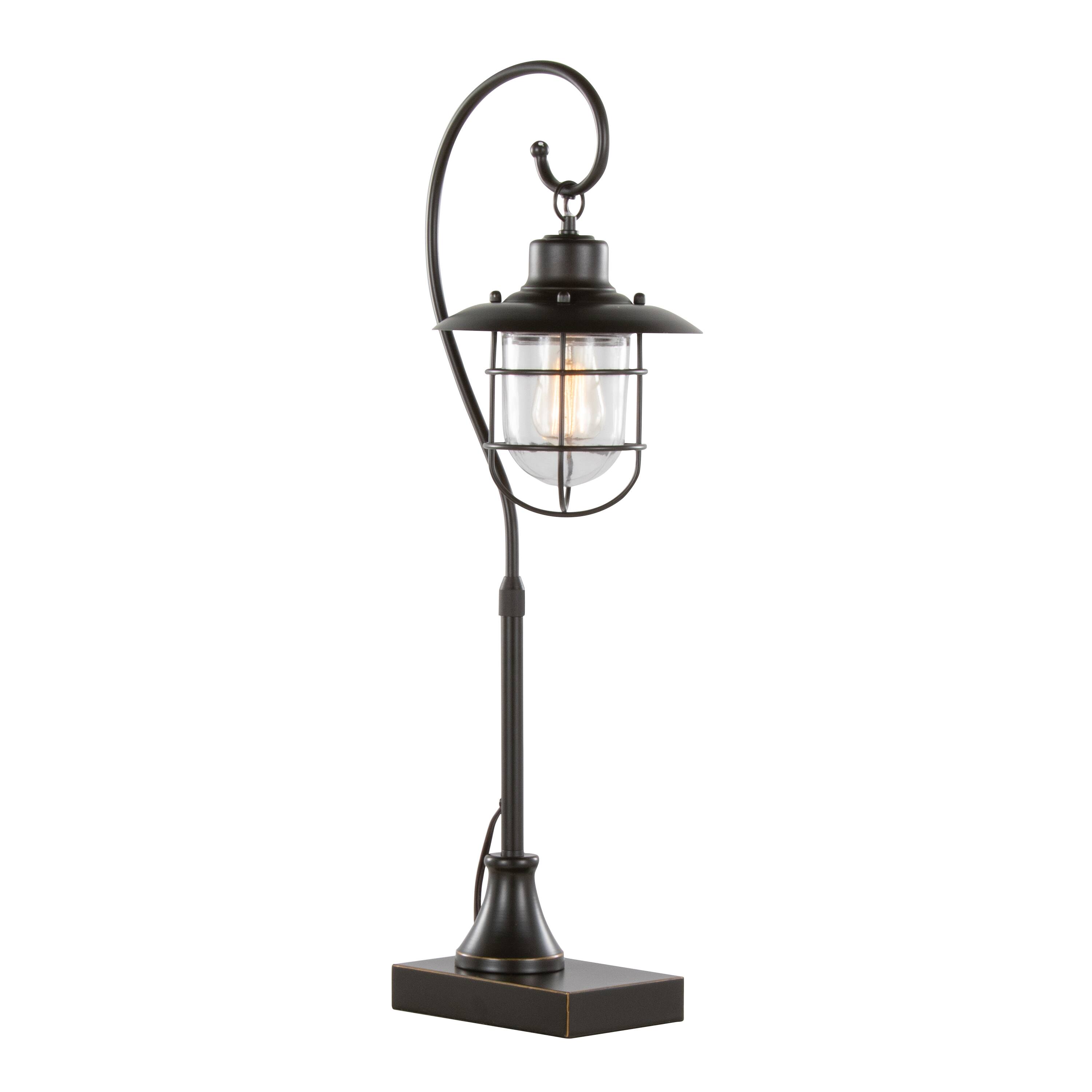 Angle. Loheer - Loheer Oil Rubbed Bronze Task Lamp with Clear Glass Shade Set of Two 35 Inch Contemporary Metal Desk Lamps - Bronze.