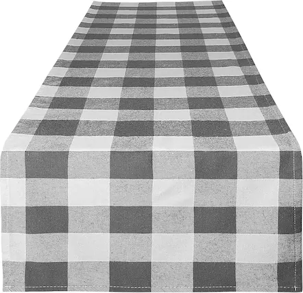 Front. Zulay Kitchen - Zulay Home 14"x72" Table Runner - Thick Poly Cotton Buffalo Plaid Table Runners - Grey and White.