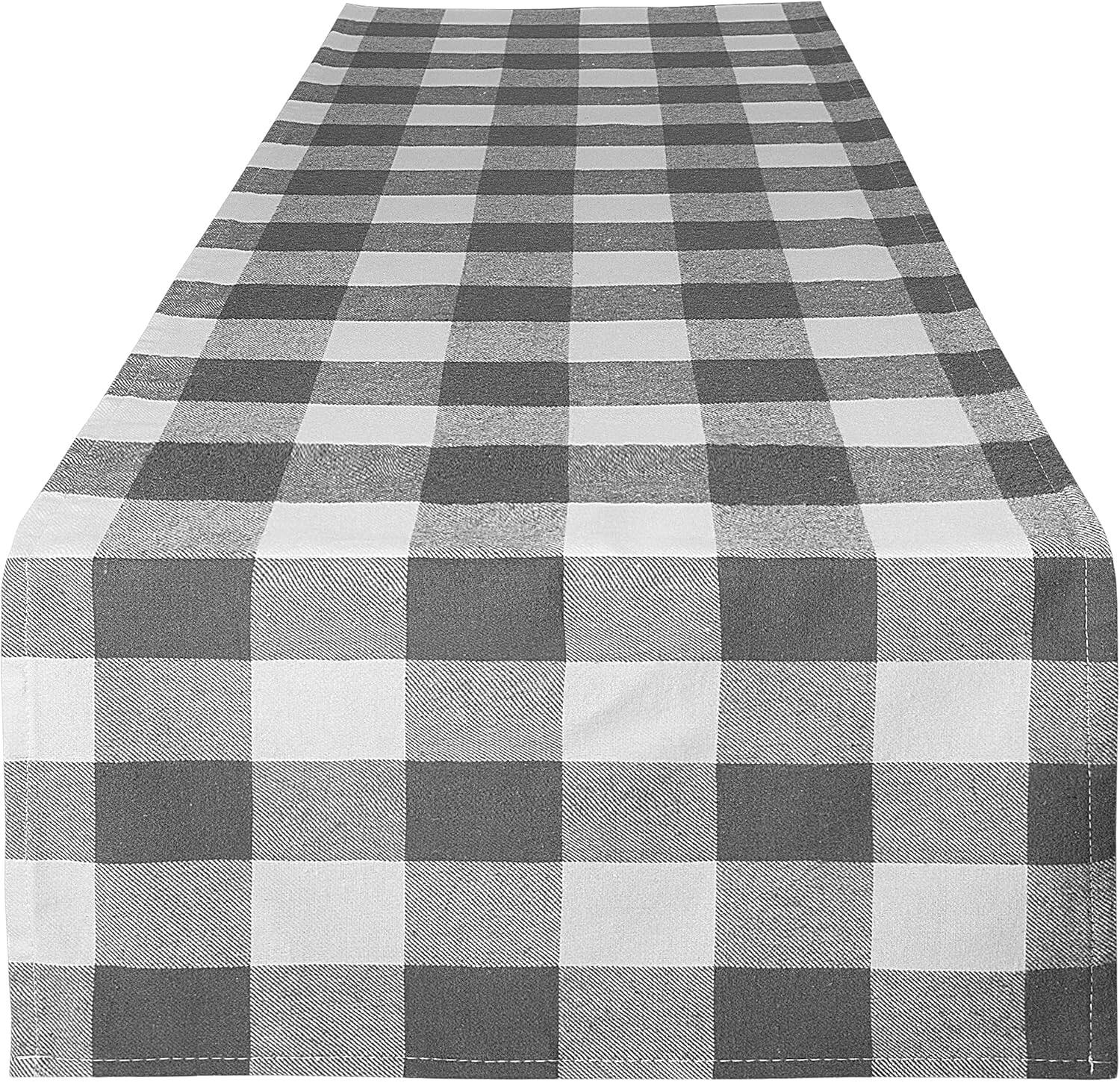Front. Zulay Kitchen - Zulay Home 14"x72" Table Runner - Thick Poly Cotton Buffalo Plaid Table Runners - Grey and White.