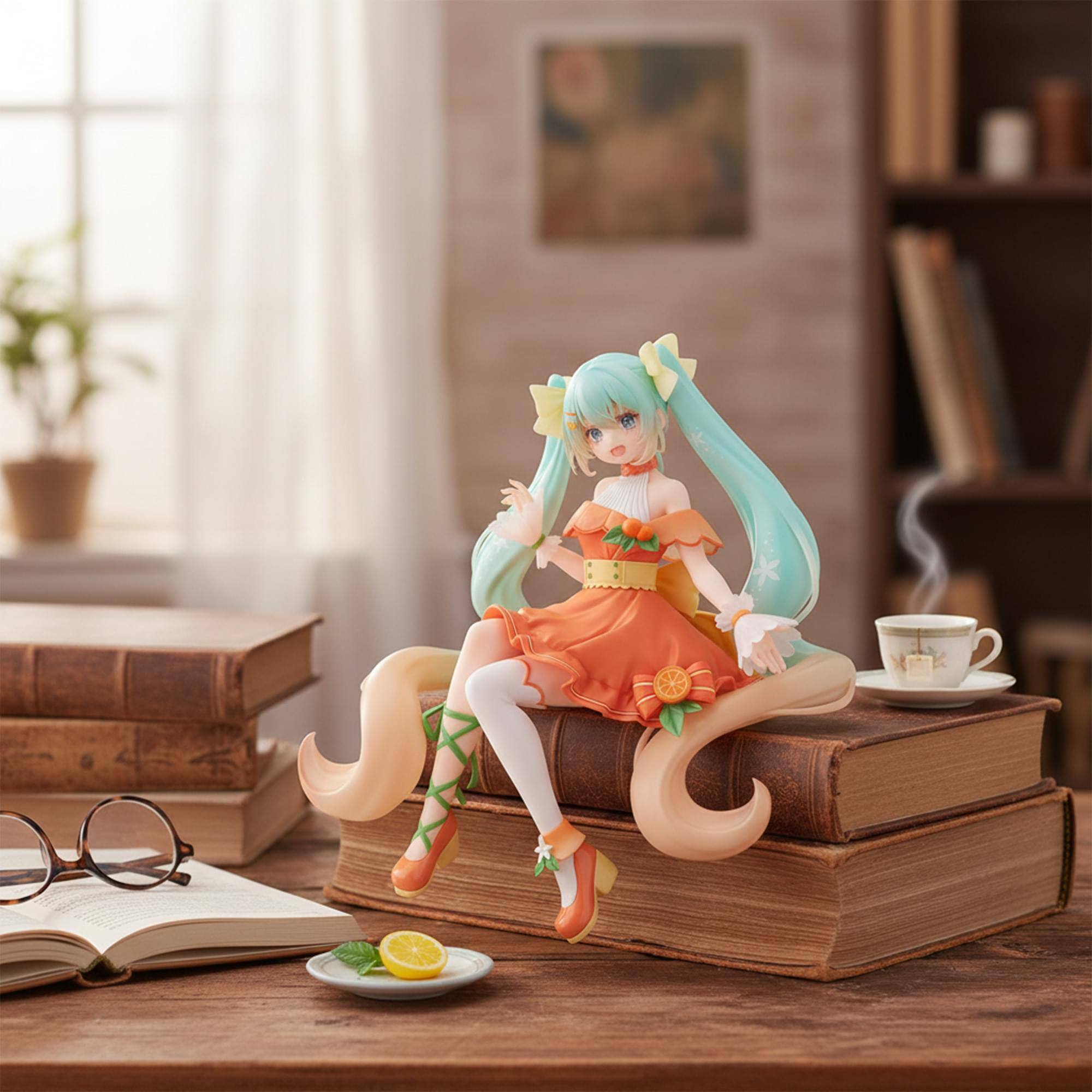 Alt View 2. Little Buddy - Hatsune Miku FuRyu 5.5-Inch Noodle Stopper Figure | Citrus - Orange.