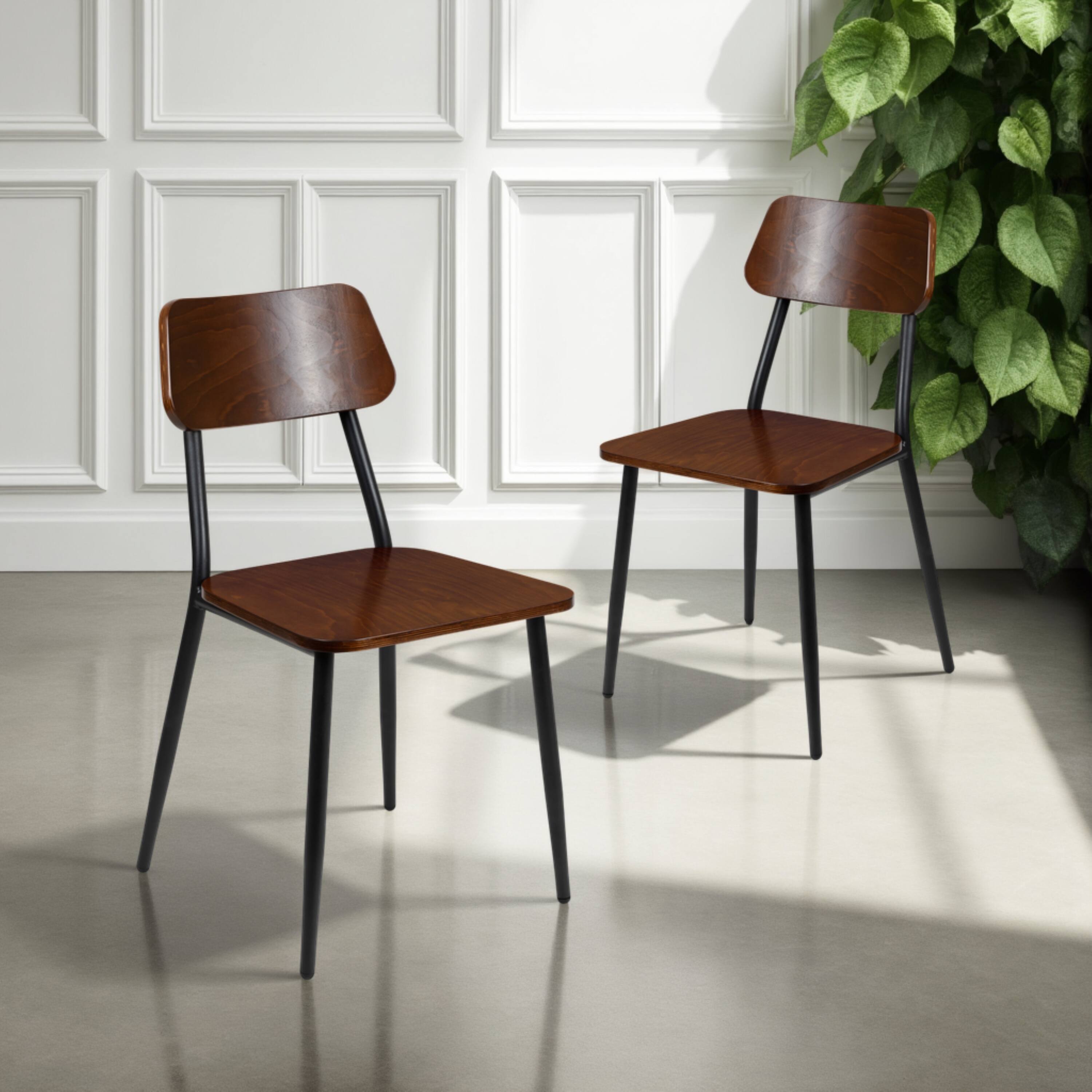 Alt View 2. Emma + Oliver - 2 Pack  Industrial Wood Dining Chair with Steel Frame - Mahogany.