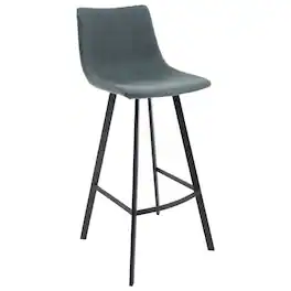 LeisureMod - Elland Modern Upholstered Leather Bar Stool with Iron Legs and Footrest, Counter Height Dining Stool - Peacock Blue