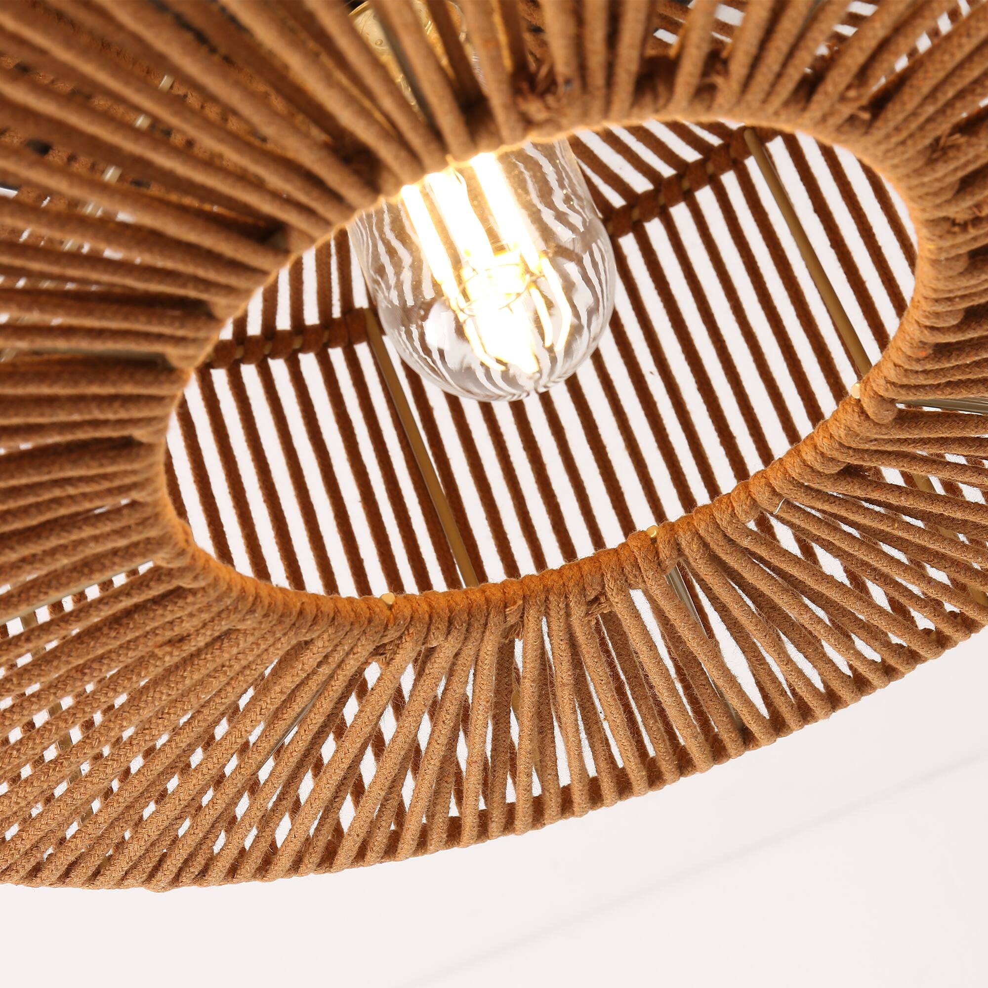 Alt View 9. Parrot Uncle - 14 in. 3-Light Brown Boho Handwoven Cotton shade Semi Flush Mount Ceiling Light - Brown.