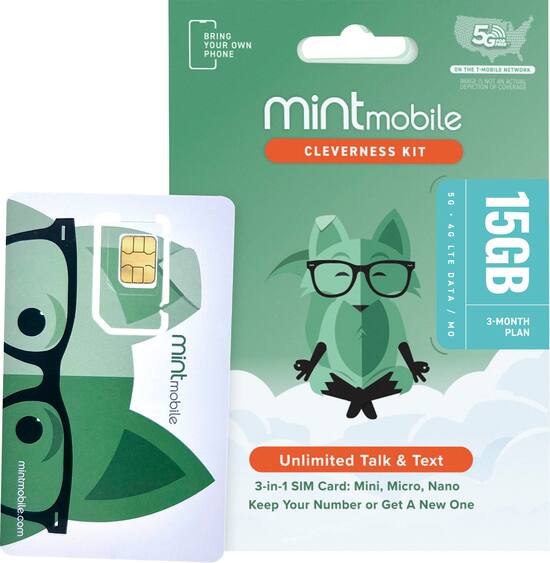 Mint Mobile 15GB/mo Phone Plan 3 Months of Wireless Service Mint