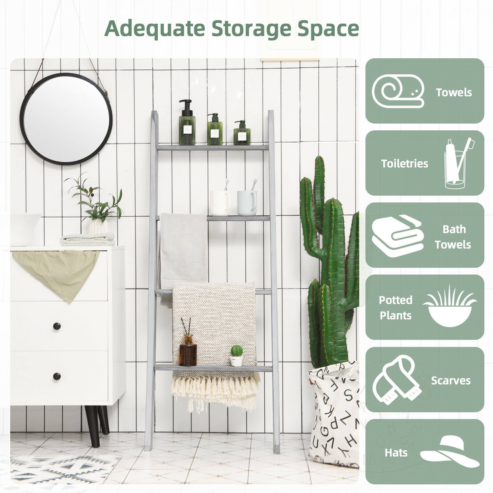 Adequate Storage Space

- Towels
- Toiletries
- Bath Towels
- Potted Plants
- Scarves
- Hats