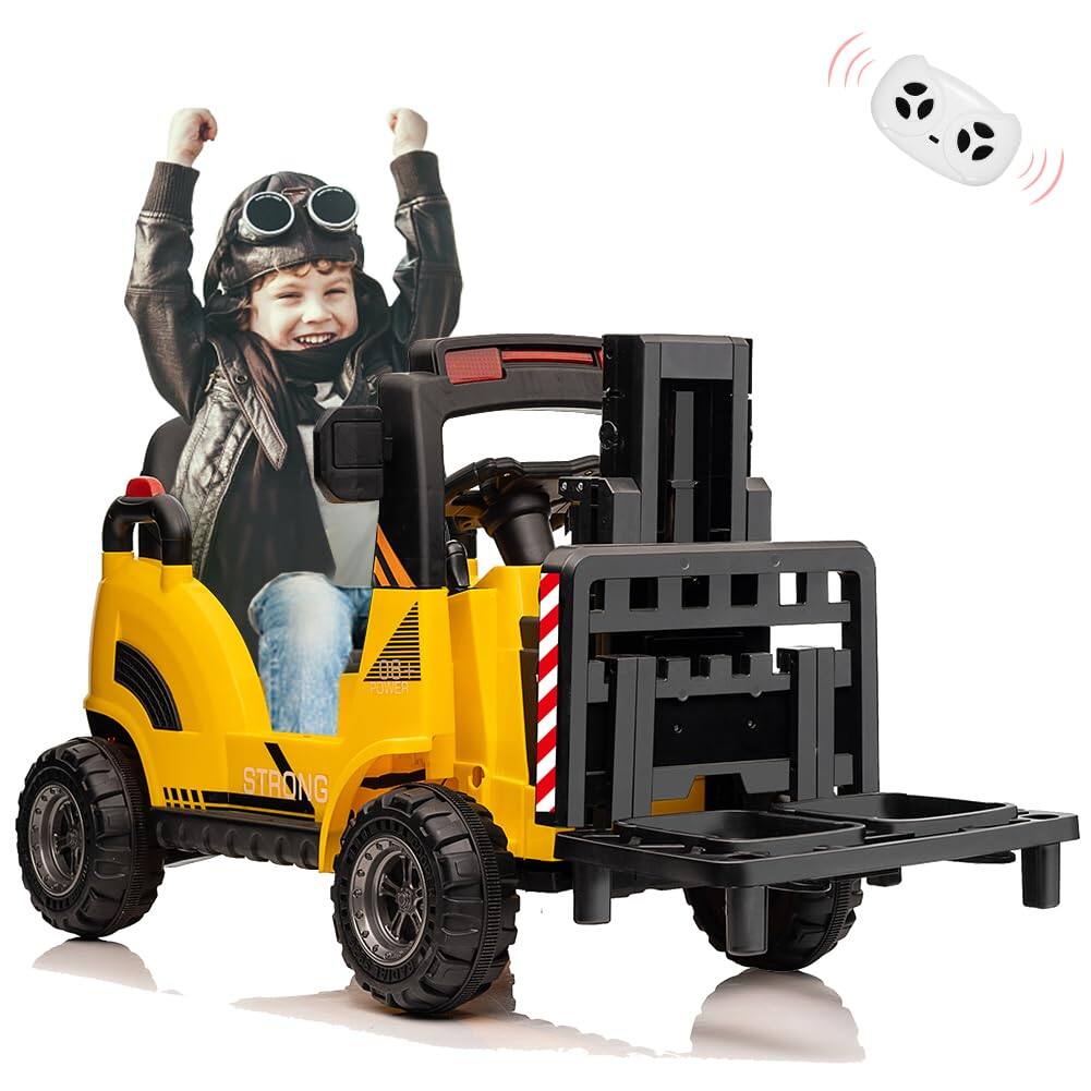 GARVEE - 12V Ride on Forklift Car with Tent, Electric Ride on Car with Remote Control, Liftable Fork, Pallet, Built-in Music