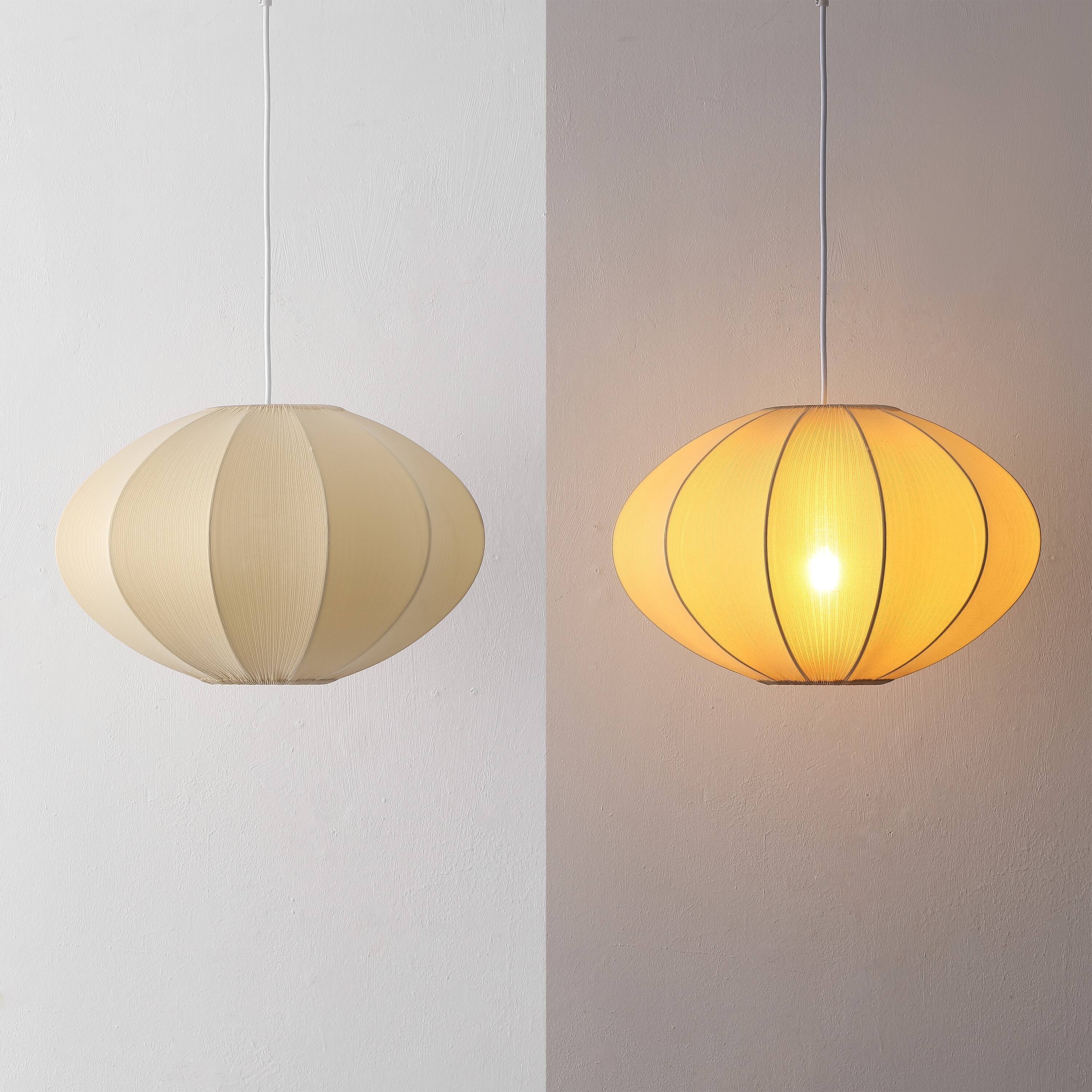 Alt View 3. Jonathan Y - Kira 18.38" 1-Light Scandinavian Japandi Adjustable Lantern Metal with Ribbed Cocoon UFO Saucer Shade LED Pendant, Beige - Beige.