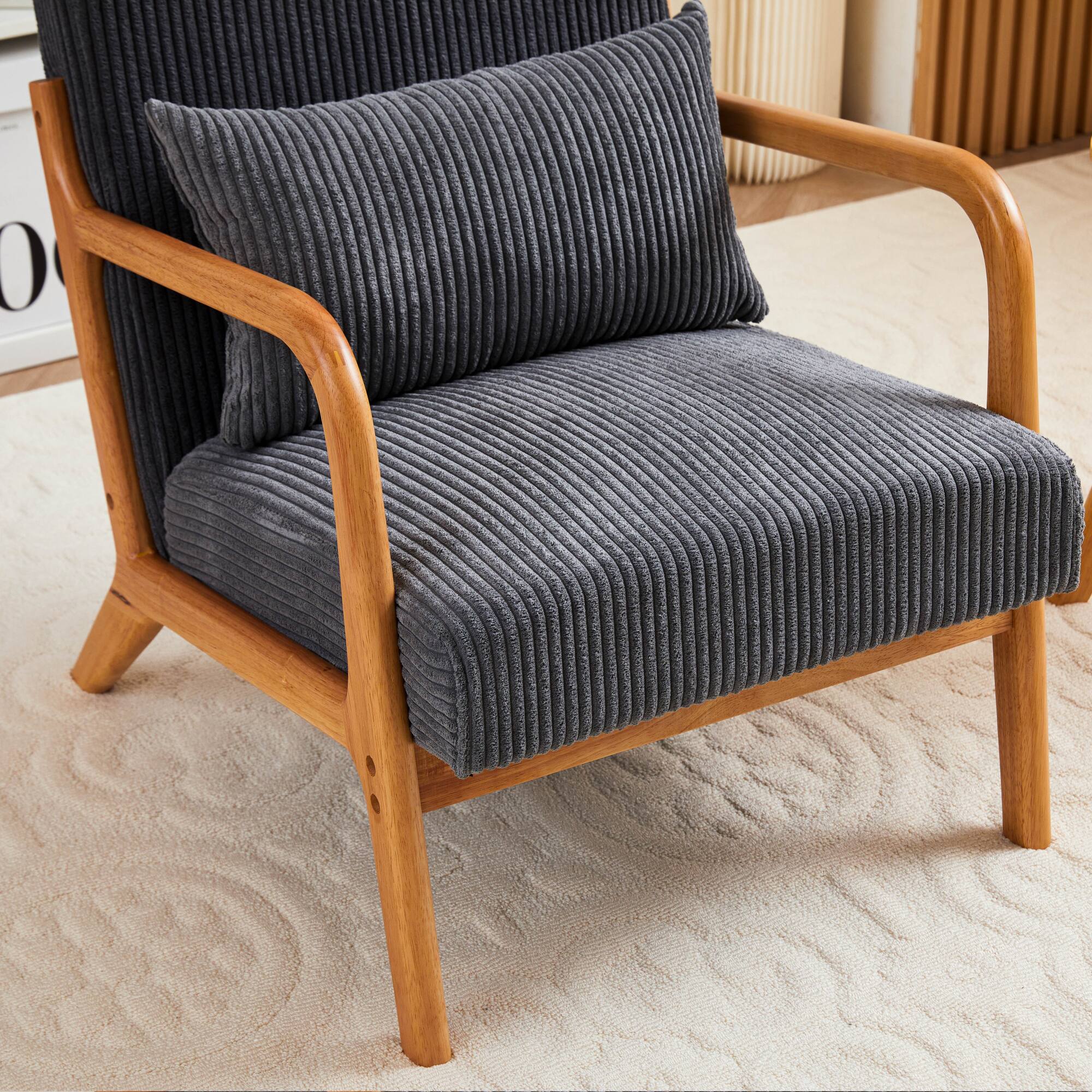 Alt View 9. GOODSILO - Mid-Century Modern Accent Arm Chair with Upholstered Cushion and Solid Wood Frame for Living Room or Bedroom - Antique Dark Grey.