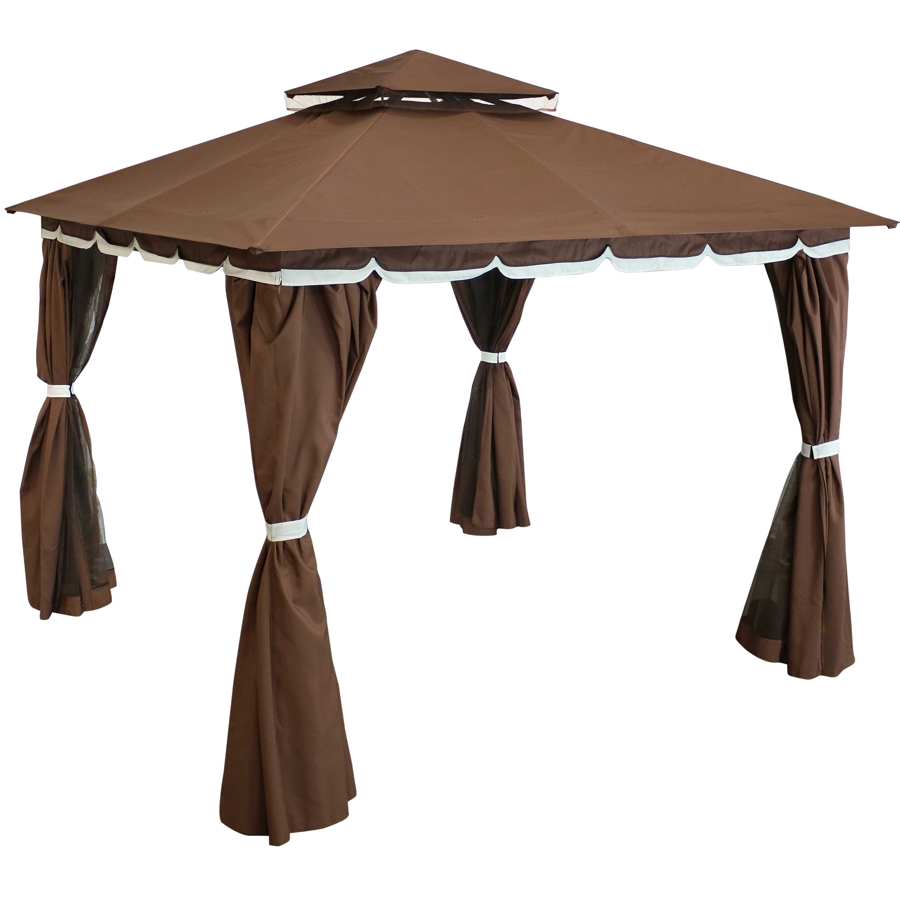 Sunnydaze - 10 ft x 10 ft Soft Top Polyester Gazebo with Privacy Wall - Brown
