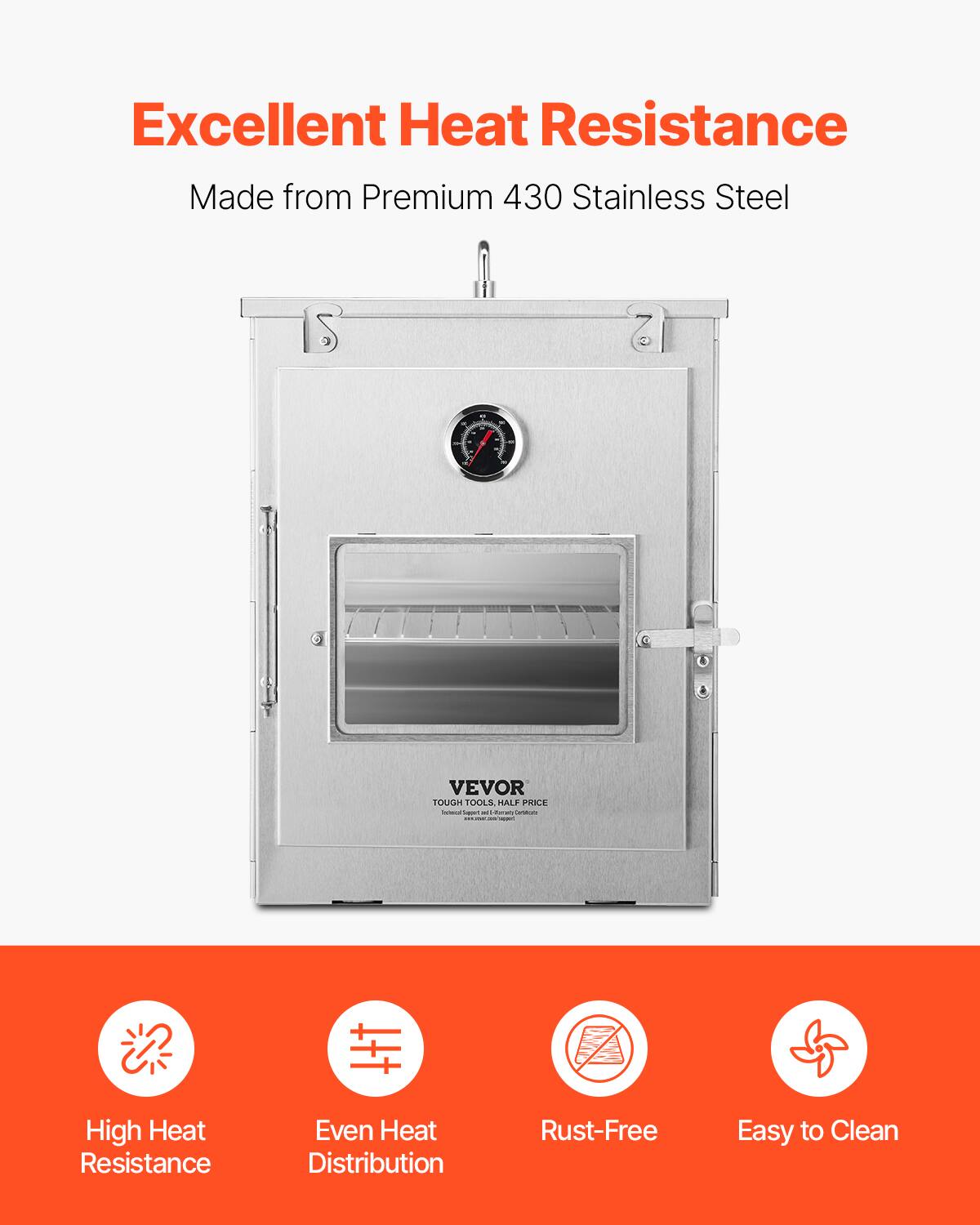 Excellent Heat Resistance  
Made from Premium 430 Stainless Steel  

- High Heat Resistance  
- Even Heat Distribution  
- Rust-Free  
- Easy to Clean  

VEVOR  
TOUGH TOOLS HALF PRICE