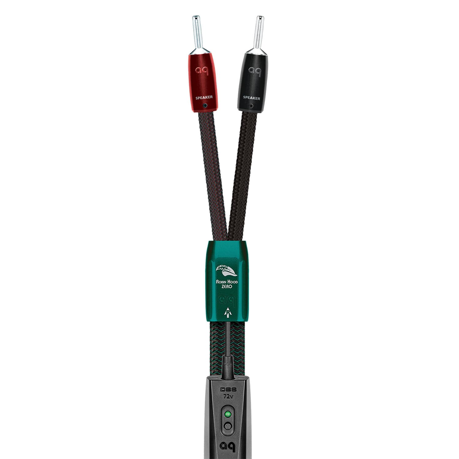 AudioQuest - Robin Hood ZERO 10' Speaker Cable w/ ZERO-Tech for Full-Range or Treble with Banana > Banana - Green on Black - Front_Zoom