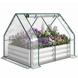 PULUZ - Raised Garden Bed with Cover, Outdoor Galvanized Metal Planter Box Kit - Clear