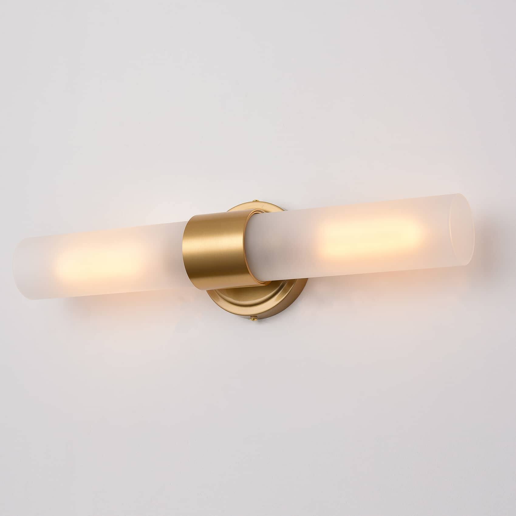 Alt View 2. MOOSE - Modern Gold Bathroom Sconces Cylinder Frosted Glass, 2-Light - Gold.