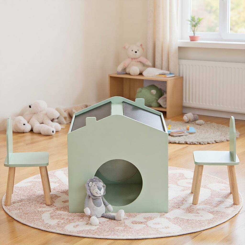 Kadyn - 3 Pieces Wooden Kids Table and Chair Set- Small Folding Table for Arts & Crafts, Snack Time, Homeschooling - Green