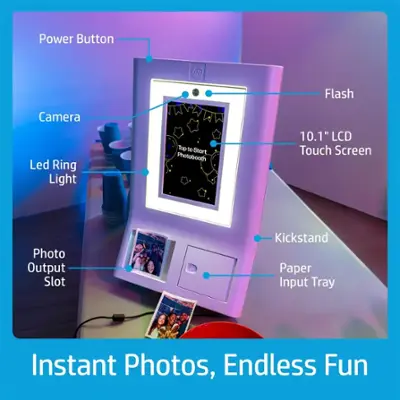 HP Sprocket Photobooth 3" x 4" Color Photo Printer (White) with Touch Screen, LED Ring Light & Wi-Fi White HPISPPBW - Best Buy