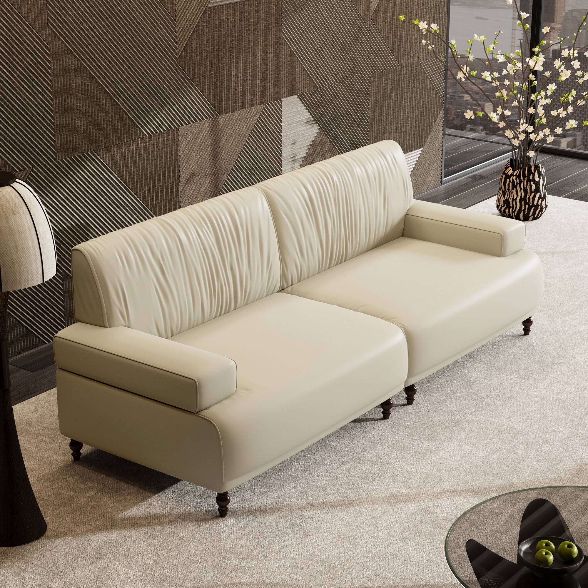 Left. luck idea - 86.4" Leather Sofa, Modern Living Room Sofa Combination - Off-white.