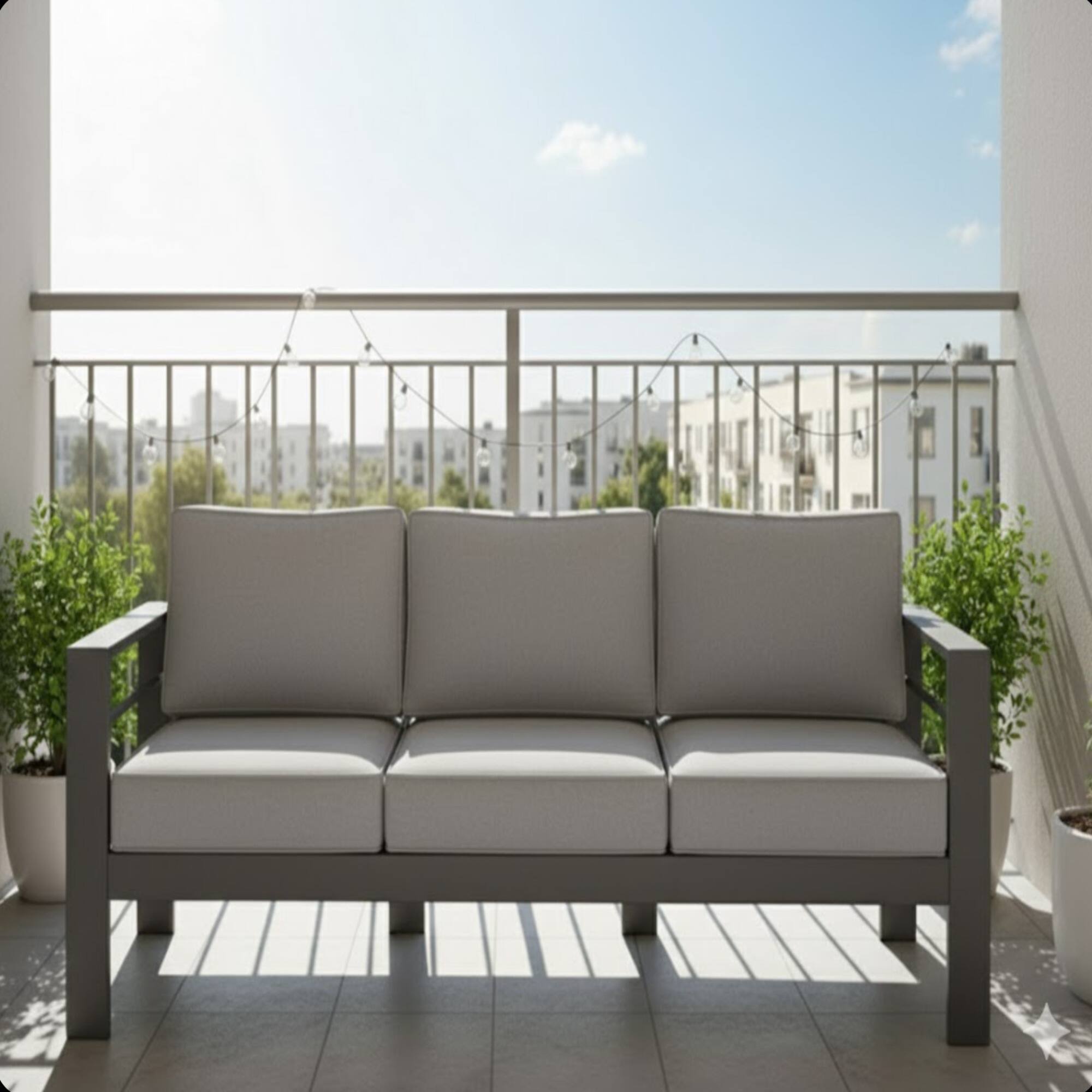 Angle. Mondawe - 75" 3-Seat Metal Patio Sofa Couch with Cushions - Gray.