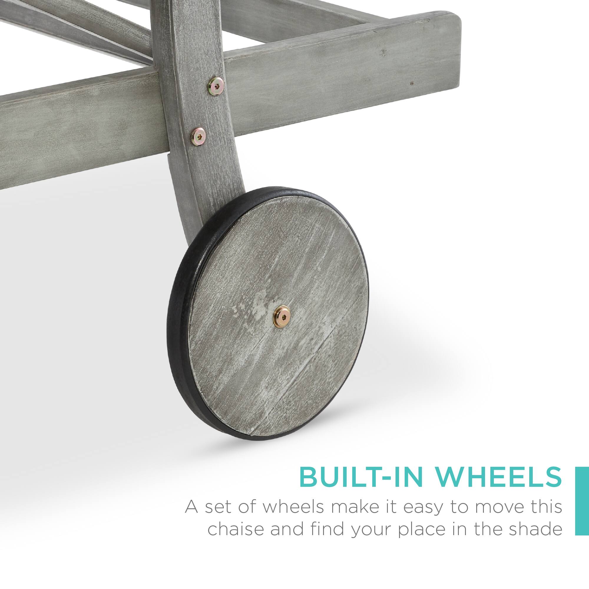 BUILT-IN WHEELS

A set of wheels make it easy to move this chaise and find your place in the shade