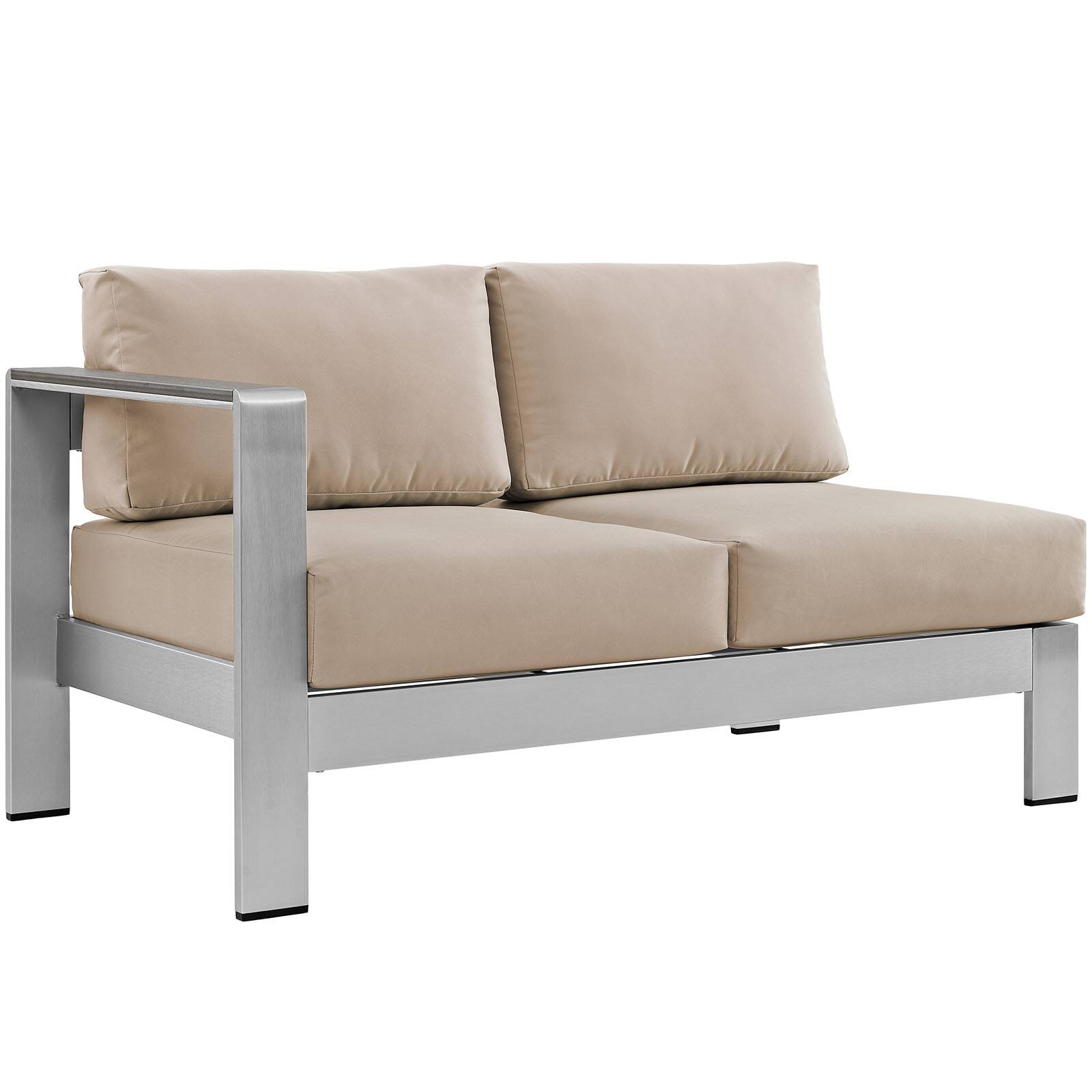 Angle. Modway - Shore Left-Arm Corner Sectional Outdoor Patio Aluminum Loveseat by Modway - Silver Beige.