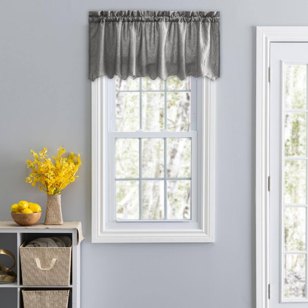 Front. Ellis Curtain - Ellis Curtain Portland Crushed Taffeta Rod Pocket Valance - 48x15" Grey - Grey.