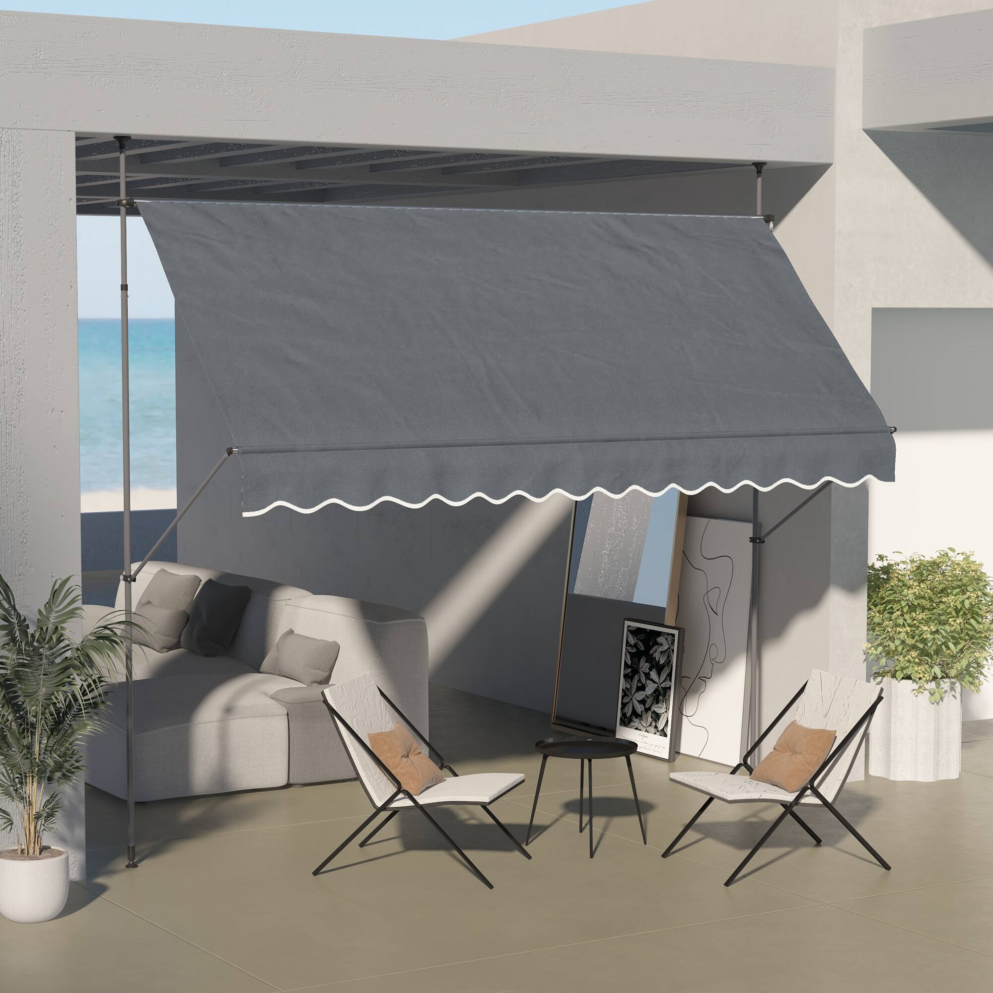 Alt View 1. Outsunny - Manual Retractable Awning, 138" Non-Screw Patio Sun Shade Shelter with Support Pole Stand and UV Resistant Fabric - Dark Gray.