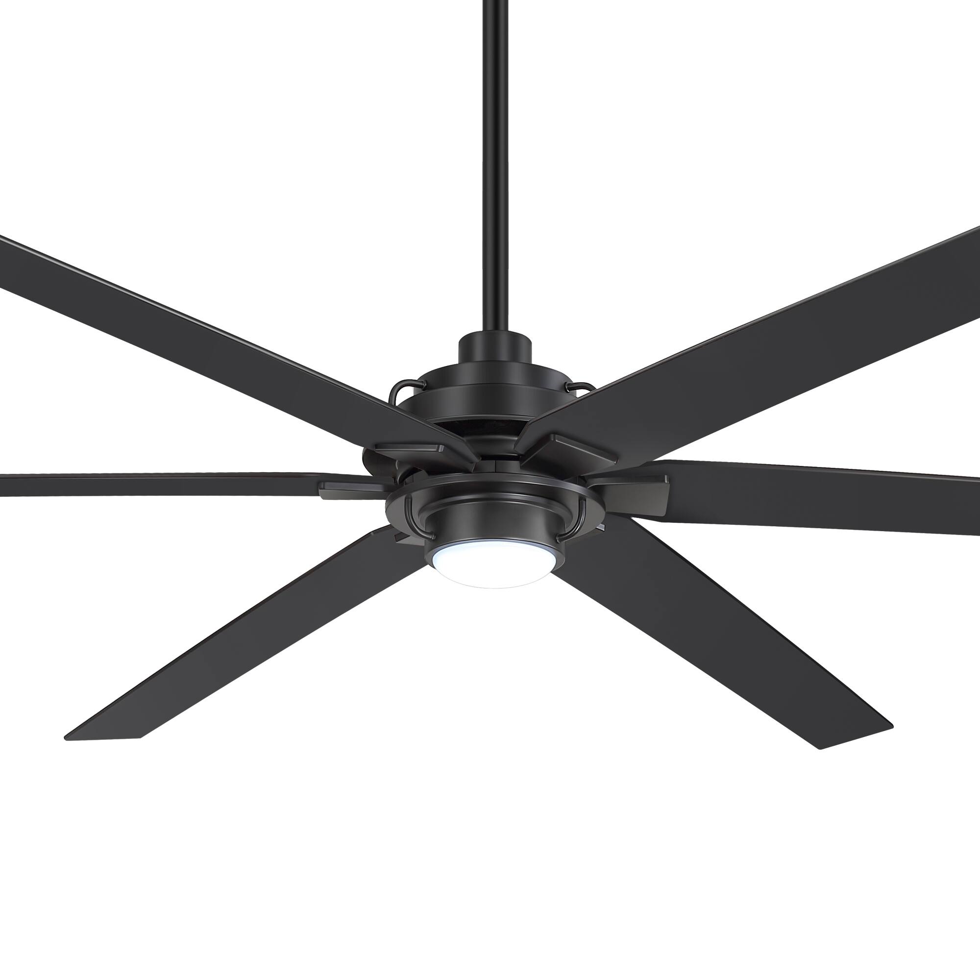 Left. Breezary - 72'' Indoor/Covered Outdoor LED Ceiling Fan with 3-Color Light, 6-Speed DC Motor, Remote & 7″/12″ Downrods - Matte Black.