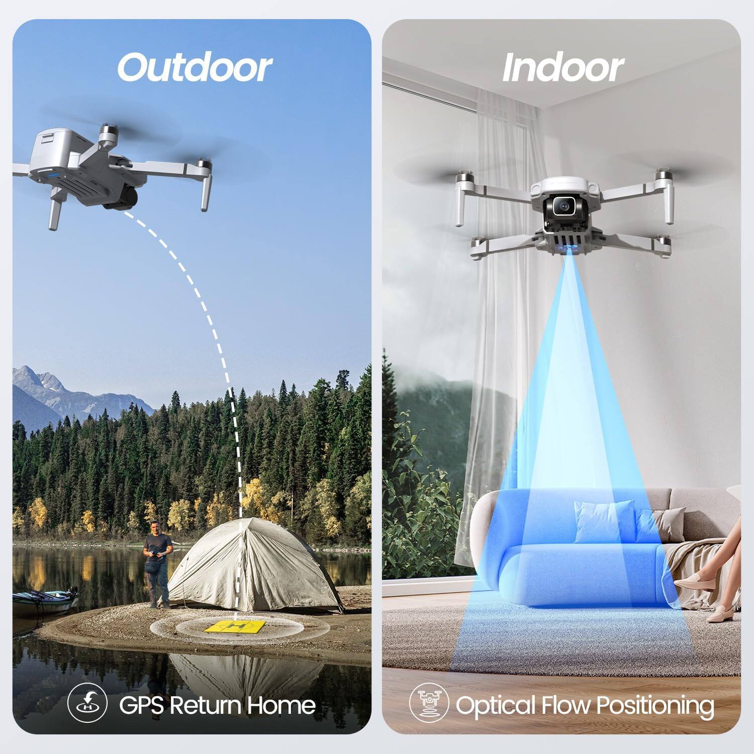 Outdoor  
Indoor  
GPS Return Home  
Optical Flow Positioning