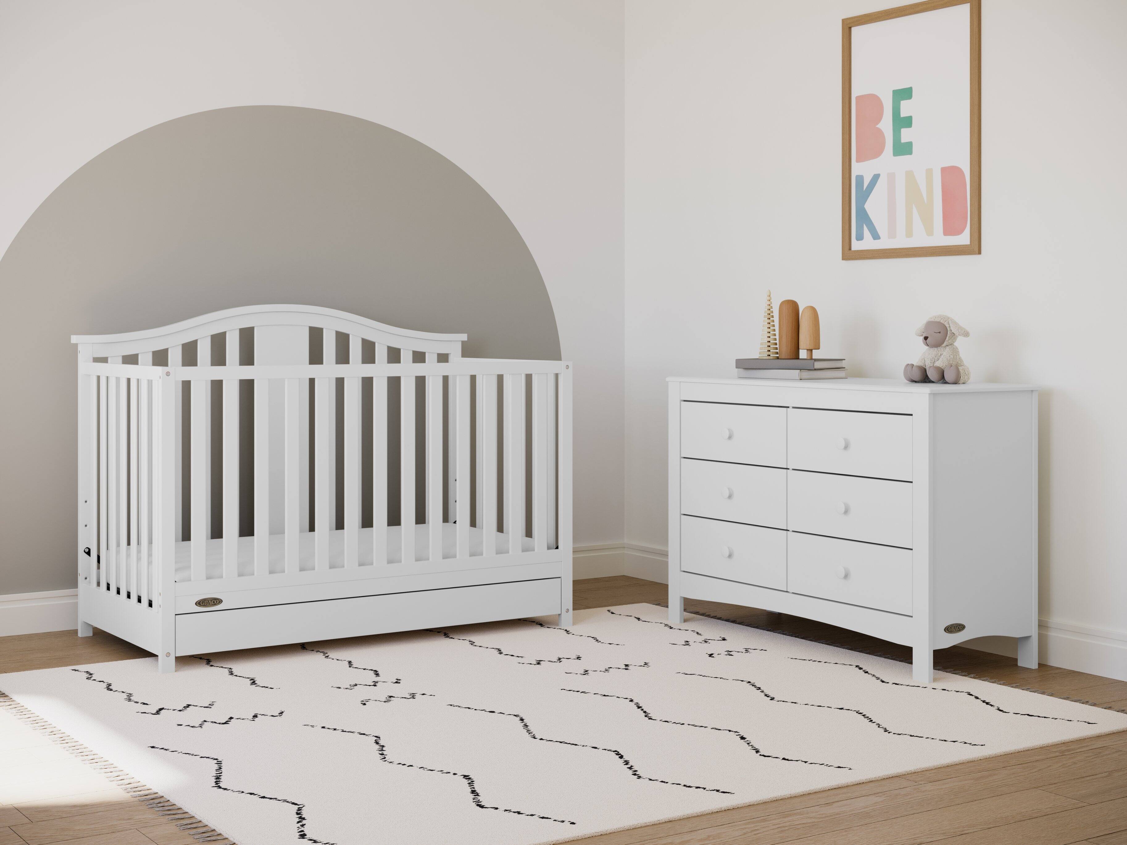Angle. Graco - Solano 5-in-1 Convertible Crib with Drawer - White.