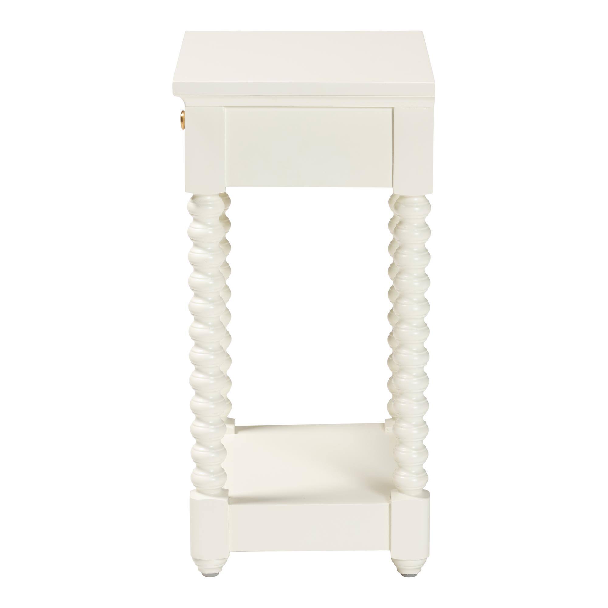 Back. bali & pari - Baxton Studio Terentia Nightstand with Bobbin Legs - 1-Drawer Bedroom Side Table with Storage Shelf, White - White.