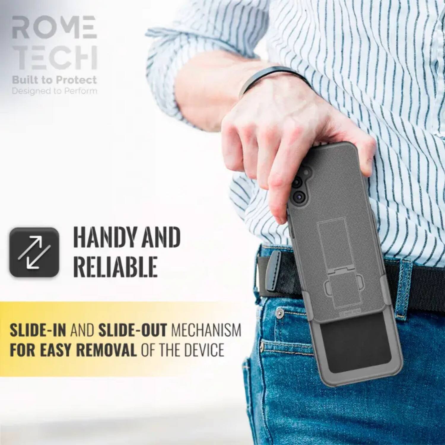 ROME TECH  
Built to Protect  
Designed to Perform  

HANDY AND RELIABLE  

SLIDE-IN AND SLIDE-OUT MECHANISM FOR EASY REMOVAL OF THE DEVICE