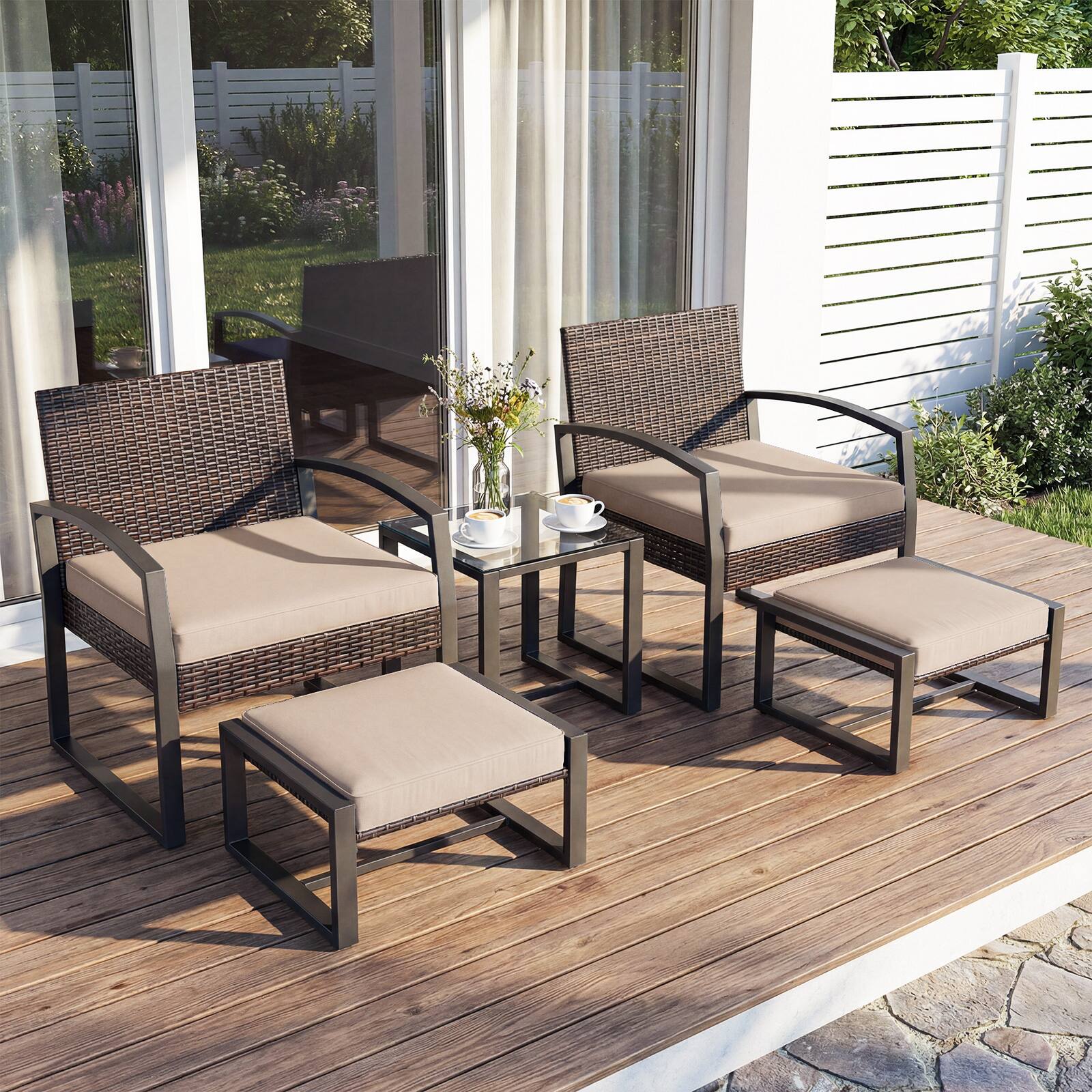 Alt View 1. Costway - Costway Outdoor Furniture Set, Patio Rattan Conversation Set for Balcony,Porch, Backyard - Mix Brown+Beige.