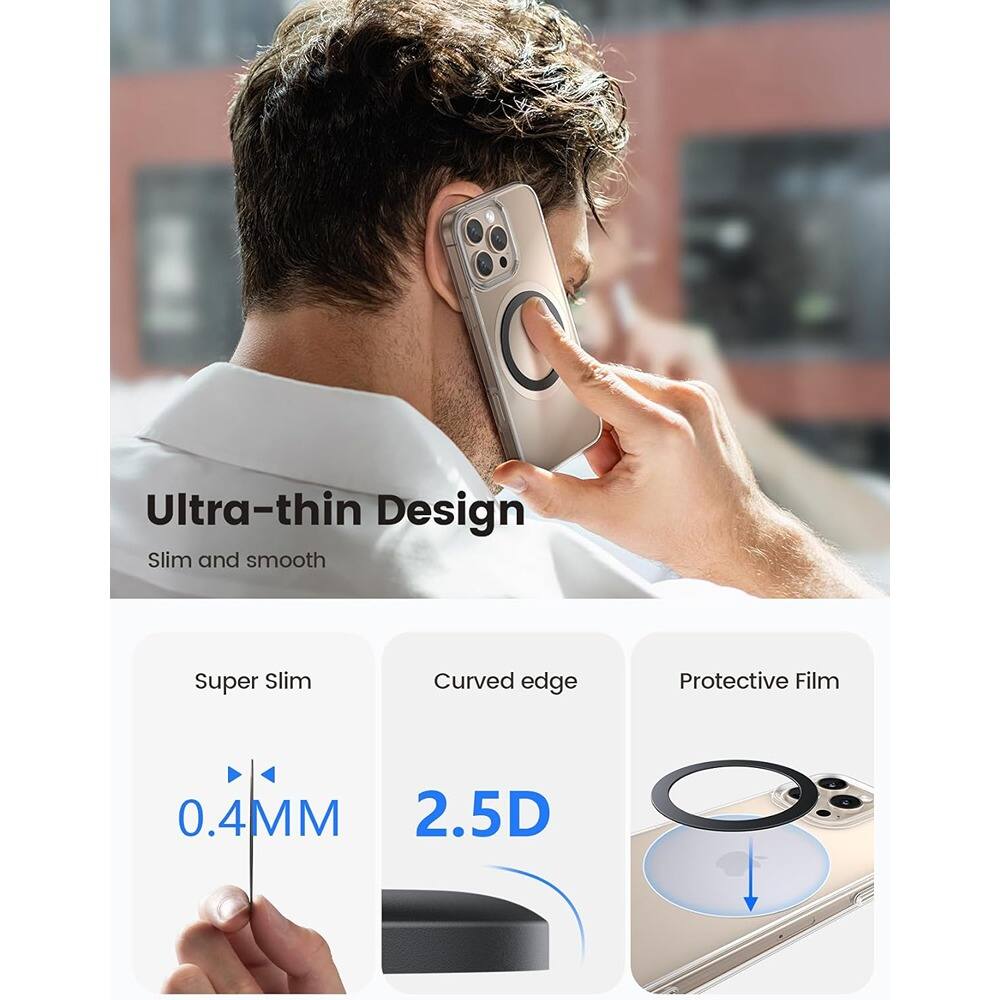 Back. PARKER SLATER - Sticker Ring 4-Pack – Metal, Black & Silver, Phone Accessory - Black.