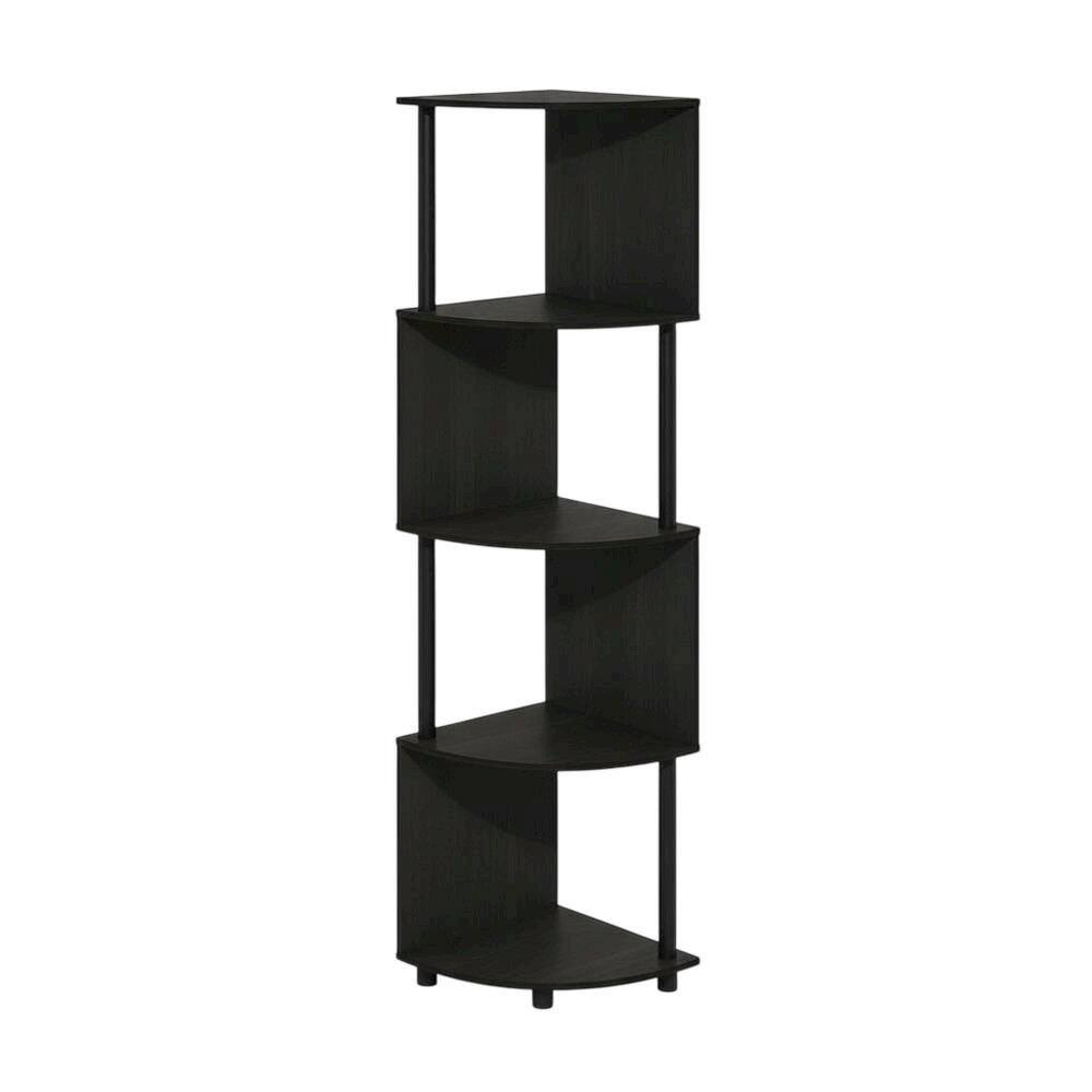 Back. FurniFact - Espresso and Black 4-Tier Z-Shaped Corner Shelf Bookcase with Wooden Finish - Espresso/Black.