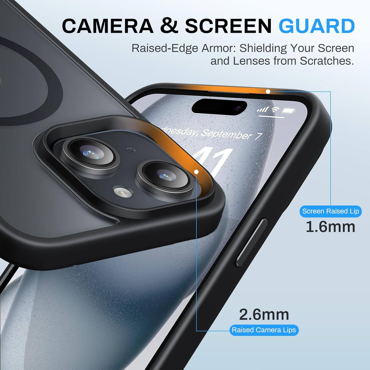 CAMERA & SCREEN GUARD Raised-Edge Armor: Shielding Your Screen and Lenses from Scratches. ll dnesday, September 7 11 Screen Raised Lip 1.6mm 2.6mm Raised Camera Lips