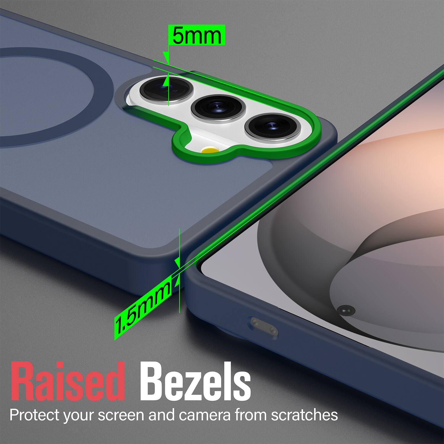 5mm 1.5mm Raised Bezels  
Protect your screen and camera from scratches