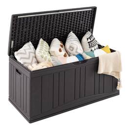 WELLFOR - 80 Gallon Outdoor Deck Box with Lockable Lid for Garden Tools and Cushions - Brown