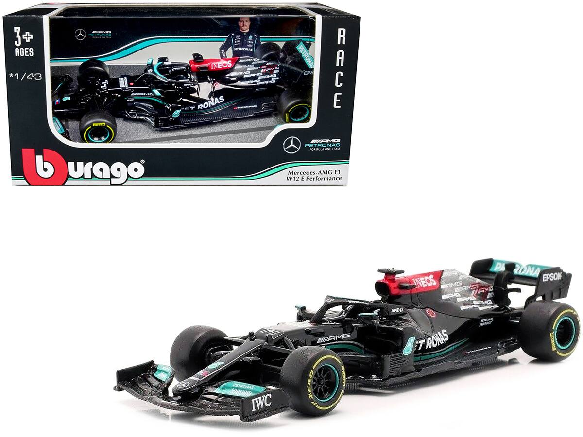 Mercedes-AMG F1 W12 E Performance #77 Valterri Bottas F1 Formula One (2021) 1/43 Diecast Model Car by Bburago - Black