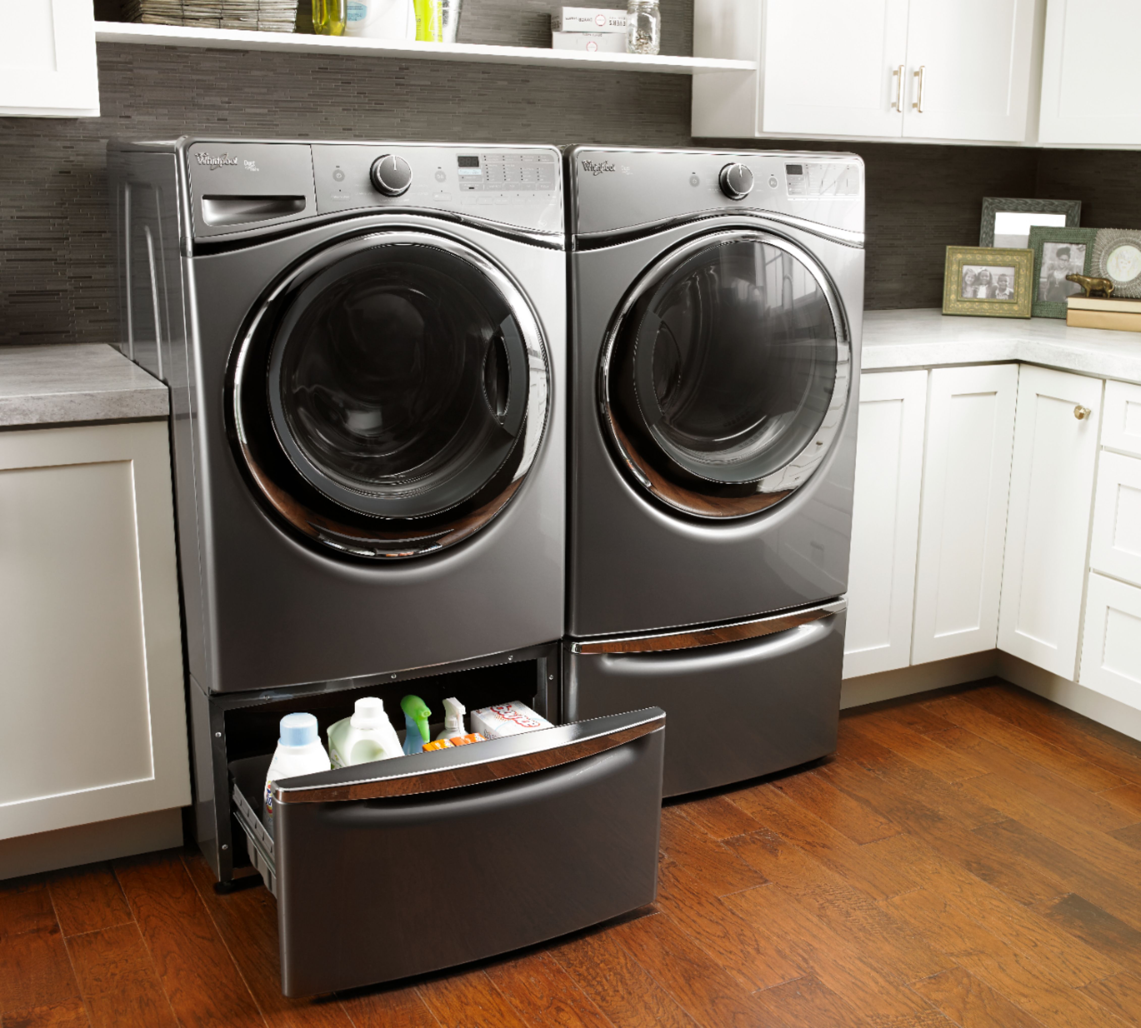 Maytag Washer/Dryer Laundry Pedestal with Storage Drawer Metallic