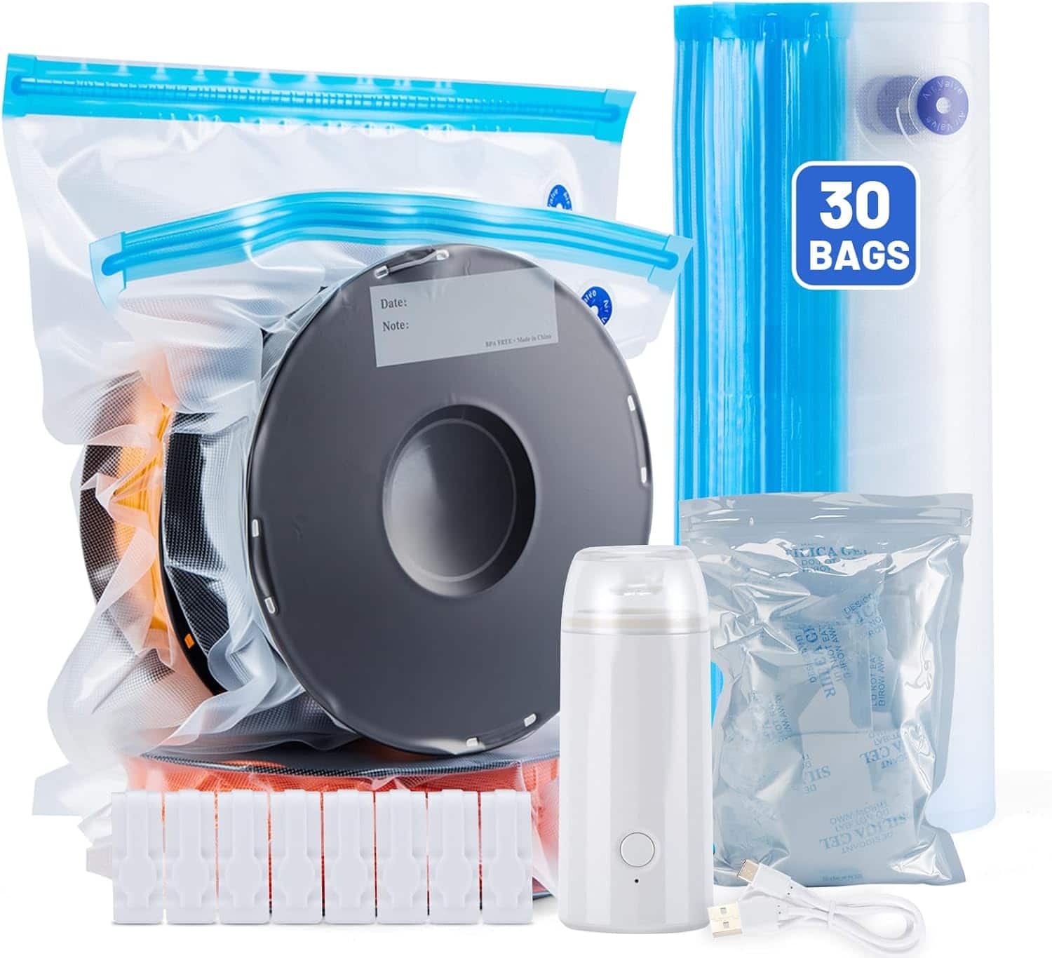 AGPtek - 30 Pack 3D Printer Filament Storage Bags Vacuum Sealed Kit - Clear Blue