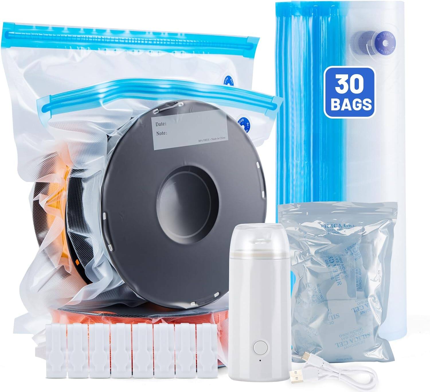 AGPtek - 30 Pack 3D Printer Filament Storage Bags Vacuum Sealed Kit - Clear Blue
