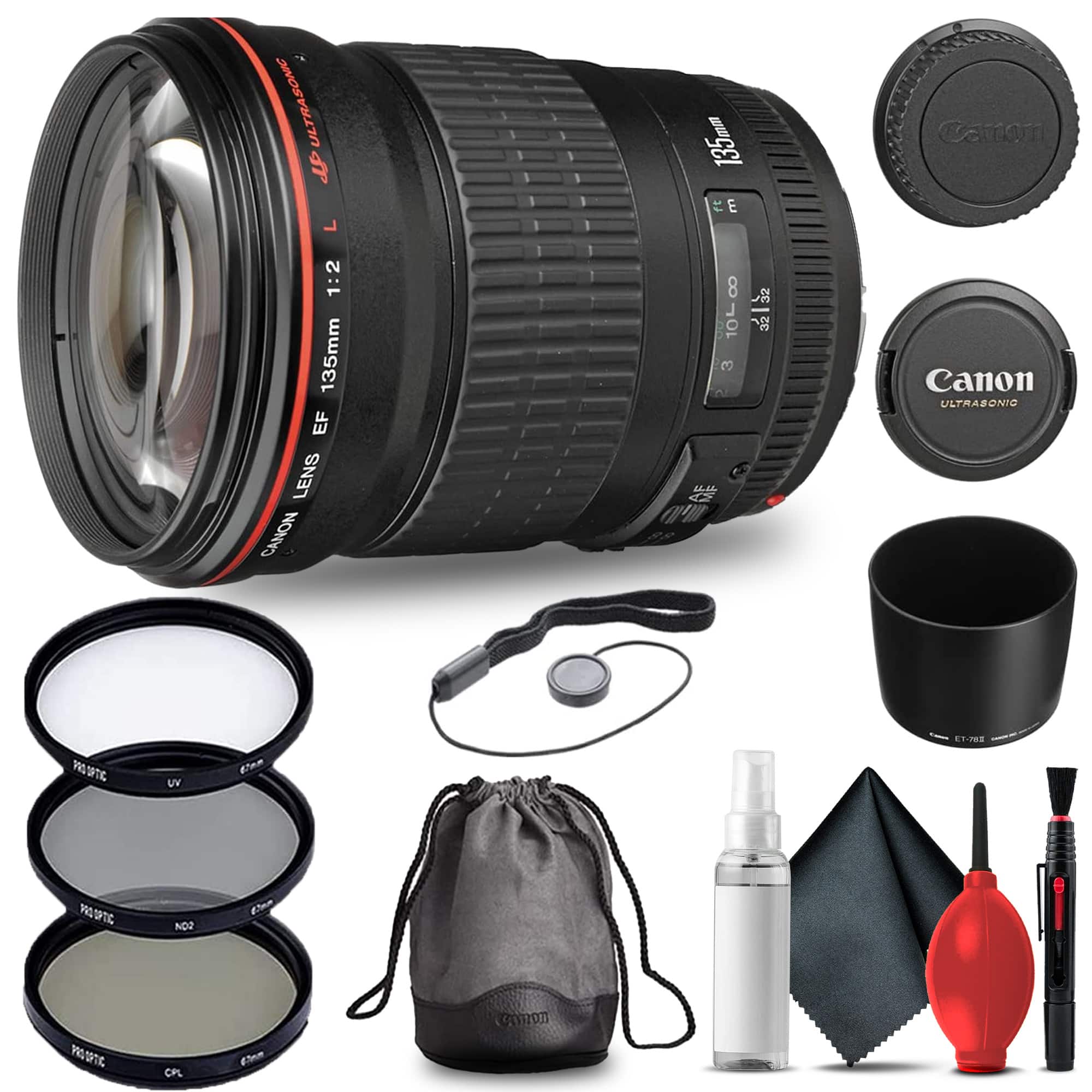 Canon - EF 135mm f/2L USM Lens (2520A004) + Filter Kit + Cap Keeper + More - Black