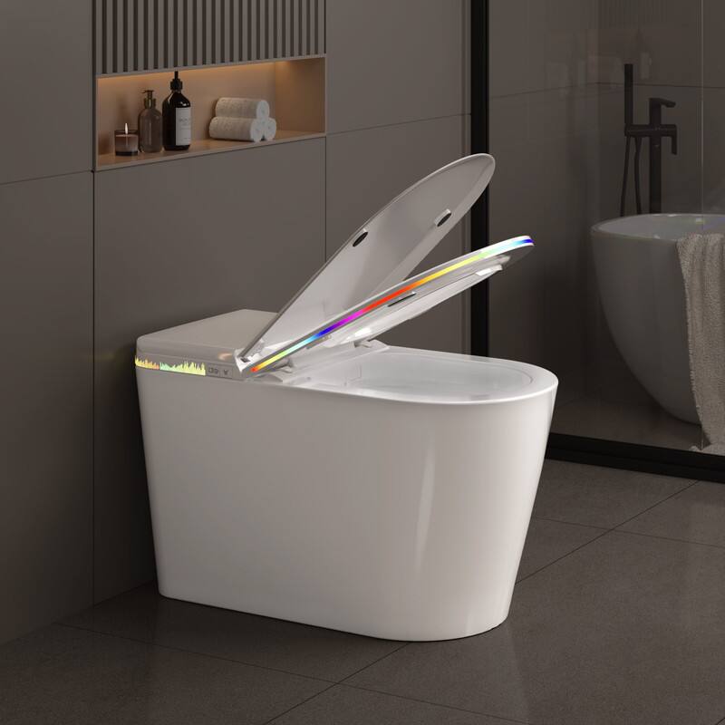 Left. Vipbear - Vipbear Smart Toilet with Bidet Built-in,One Piece Toilet with Foam Shield,Auto Open/Close Lid,Heated Seat - White.