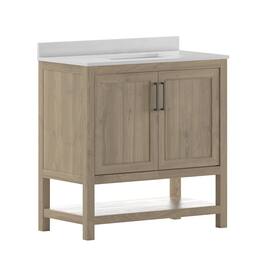 Flash Furniture - Vega 36 Inch Bathroom Vanity with Sink Combo, Storage Cabinet with Soft Close Doors and Open Shelf, Carrara Marble Finis - Brown