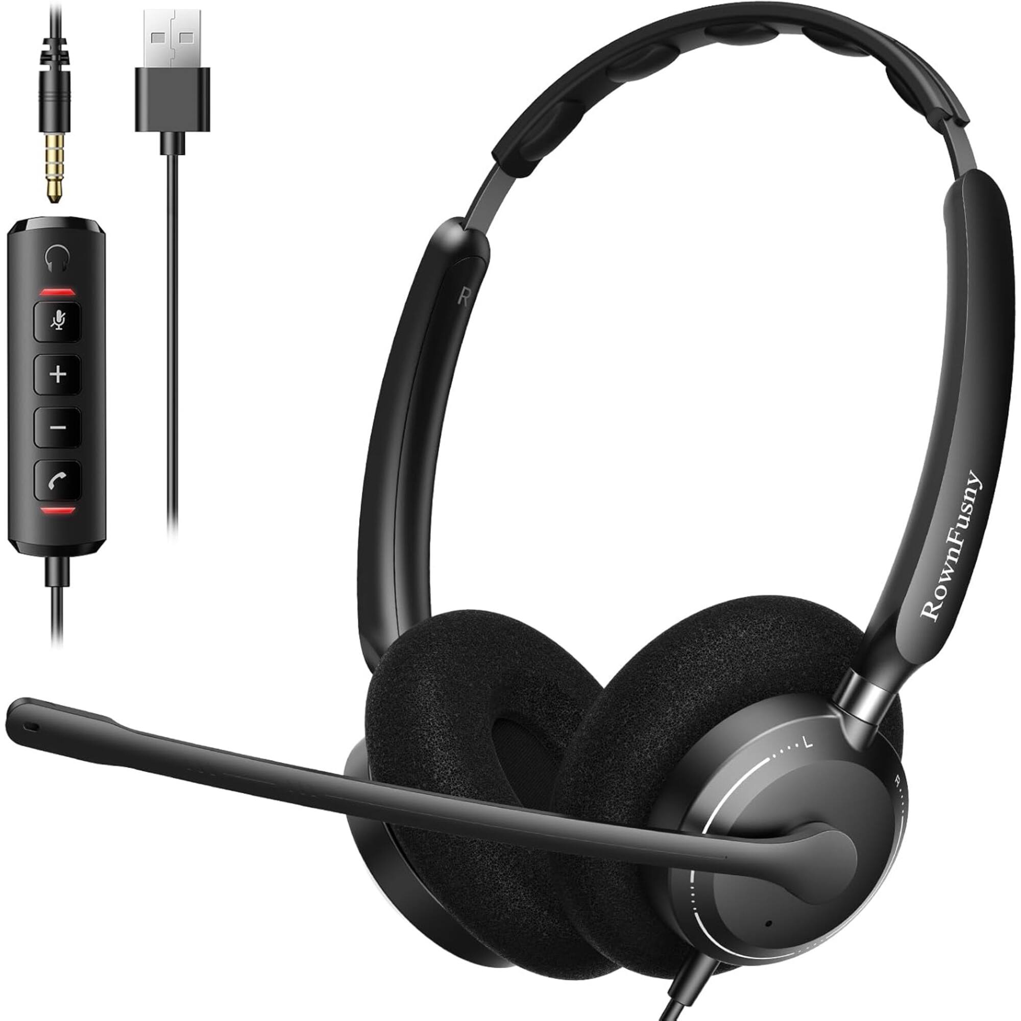 Front. Rownfusny - Rownfusny R06S Wired USB Headset With Noise-Canceling Mic.