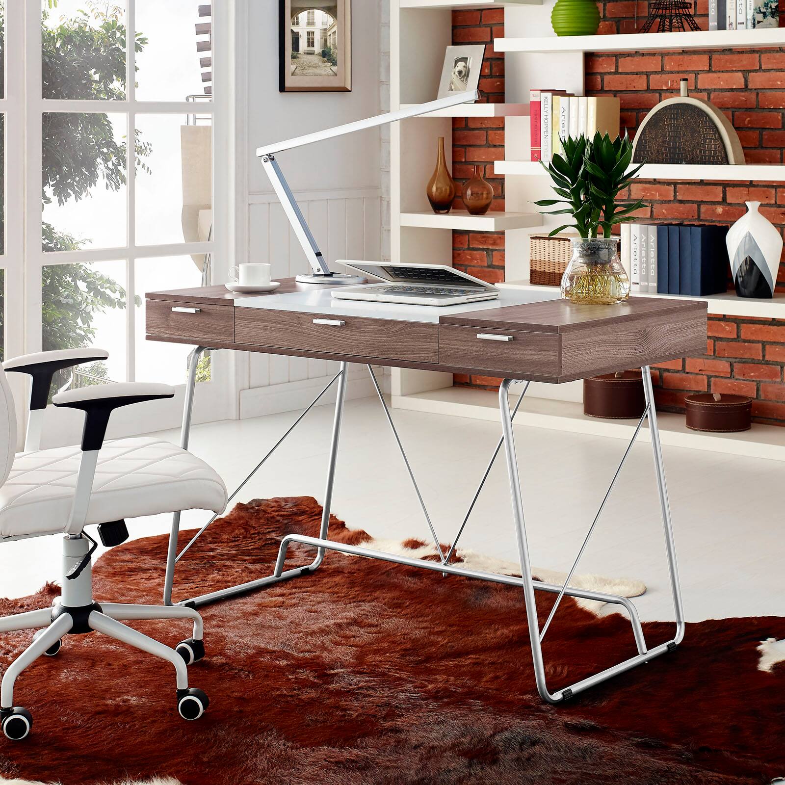 Panel Office Desk by Modway - Birch