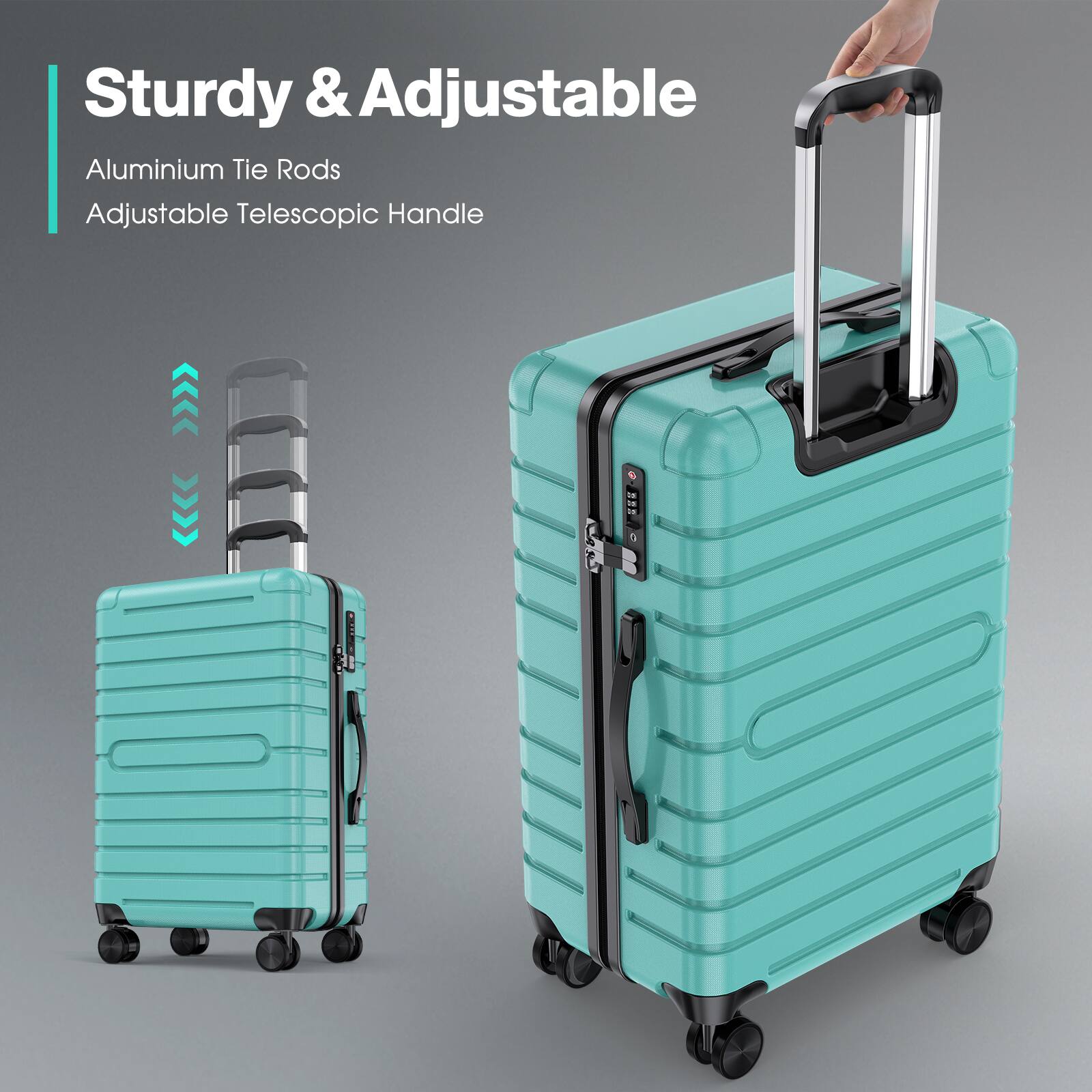 Sugift 3 Piece Hardshell Luggage Sets Checked Spinner PC & ABS